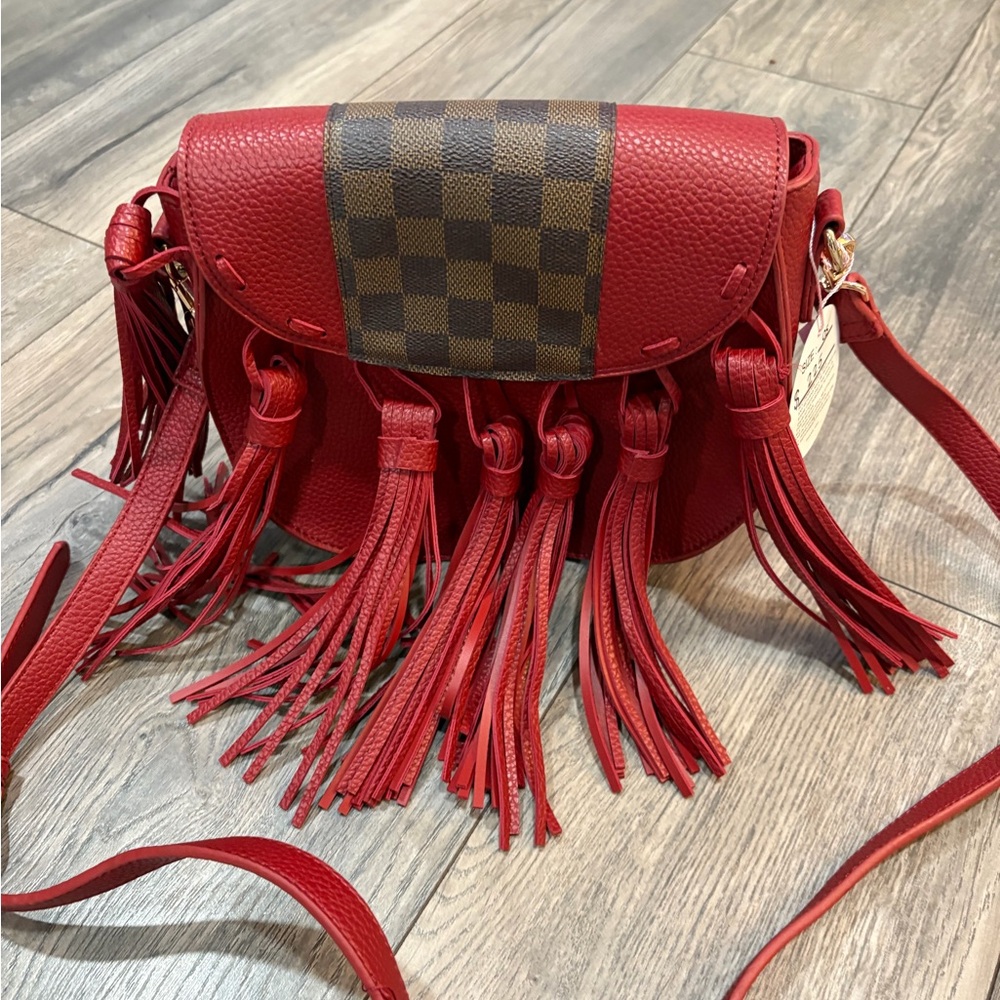Red Designer Tassel Crossbody Bag upcycled
